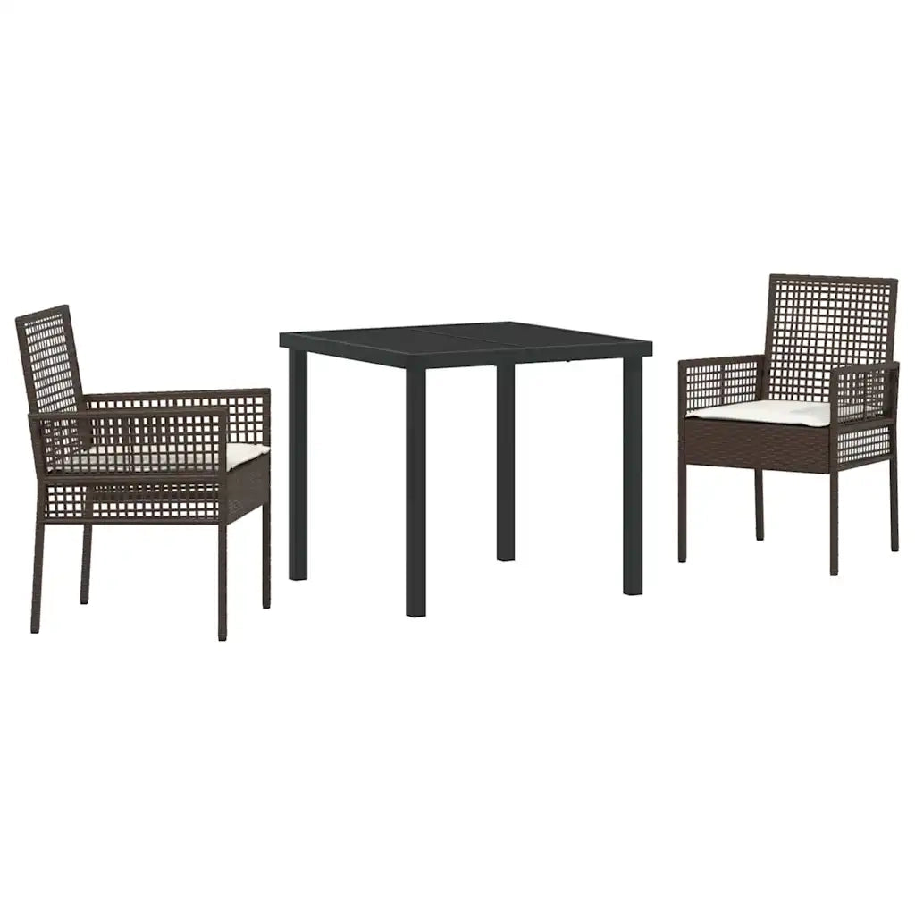 Set da Pranzo per Giardino con cuscino 3 pcs Marrone polyrattan