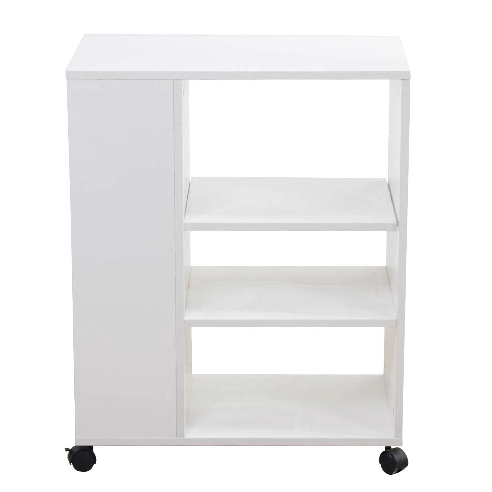 Tavolino Divano Libreria Moderno 3 Ripiani con 4 Ruote Legno Mdf Bianco