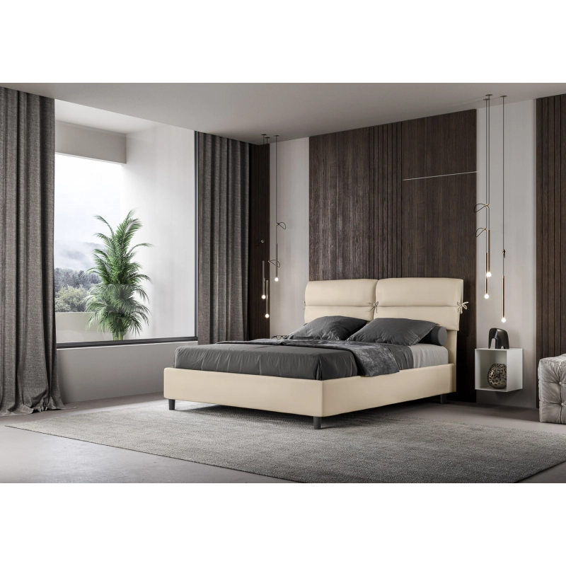 Letto imbottito Matrimoniale 160x210 cm Nandy - Similpelle,Tortora,Contenitore