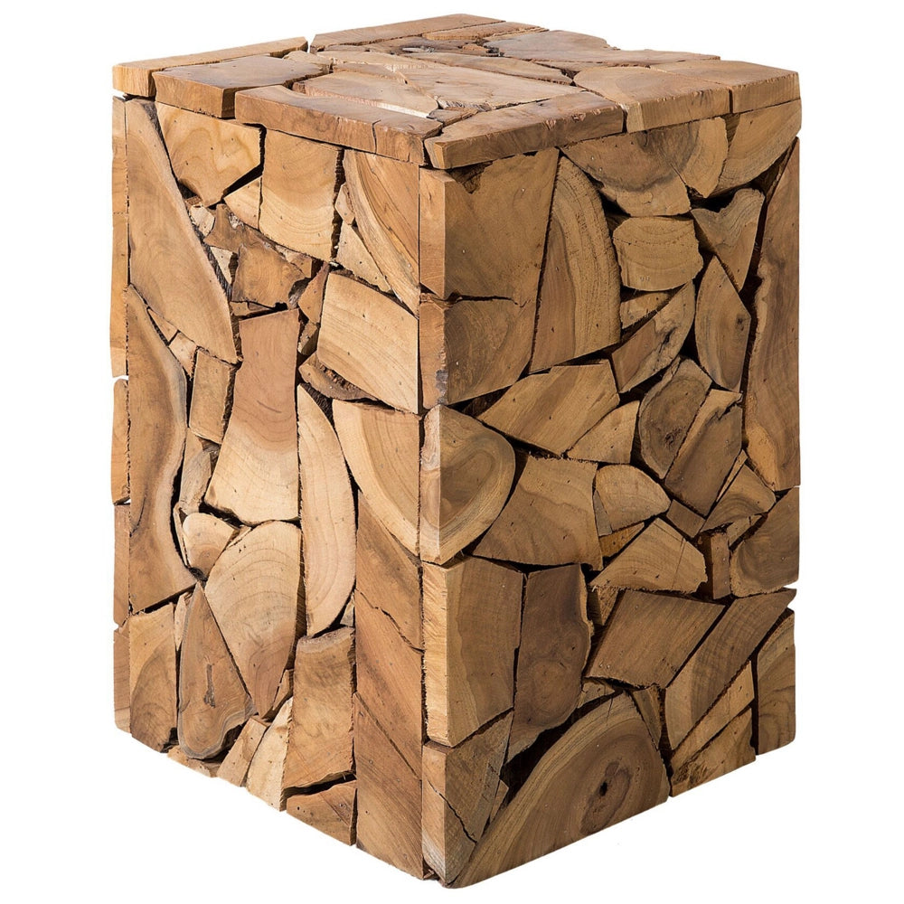 Tavolino in Legno di Teak Marrone Chiaro a Mosaico 30 x 30 cm tavolo laterale stile rustico