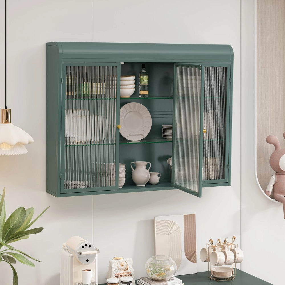 Armadietto Pensile a 3 Ante con Vetro ¨C MINIMAL ¨C Verde Scuro