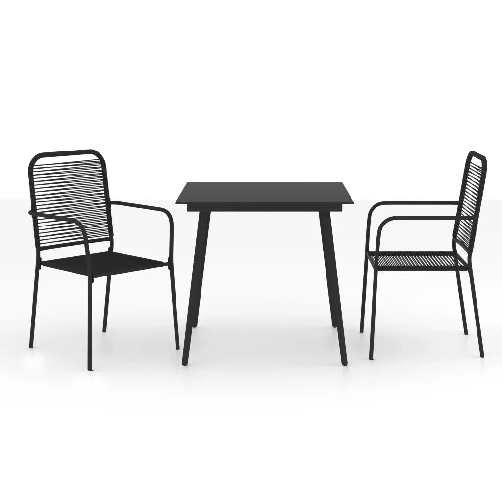 Set da Pranzo da Esterni 3 pz | Set Salotto da Giardino in Corda di Cotone e Acciaio Nero