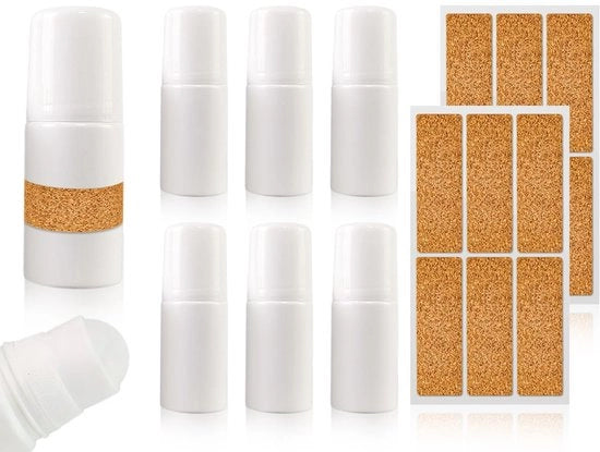 Set di flaconi rotanti in plastica leggera - 6 pezzi - contenitore per aromaterapia - 50 ml - inclusi adesivi - imbottitura in plastica