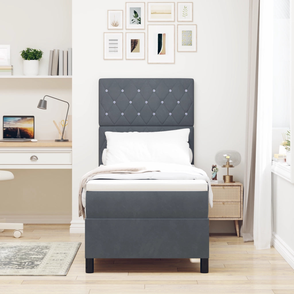 Letto a Rete con Materasso e LED Grigio Scuro 80x200 cm Velluto