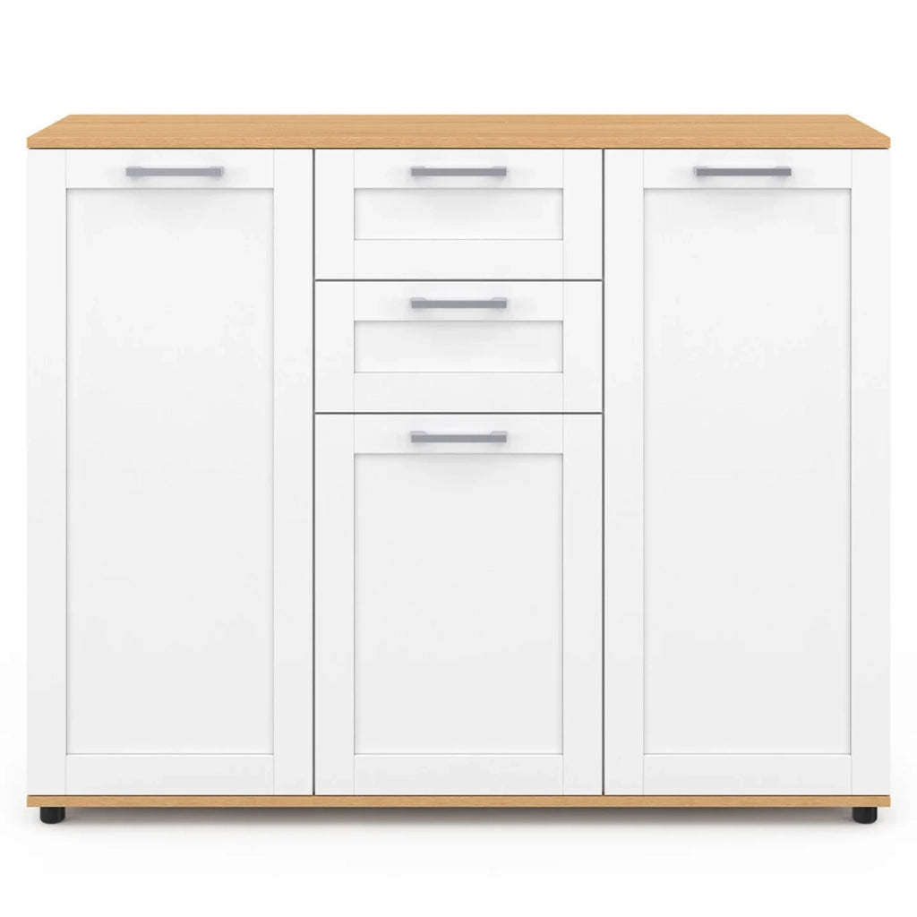 IDMarket - Credenza VITO 100 cm con 3 ante e 2 cassetti bianchi e piano in legno