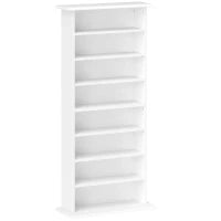Scaffale Porta CD con 6 Ripiani Regolabili, Capacità di 360 CD/185 DVD, 58x24x124.5 cm, Bianco
