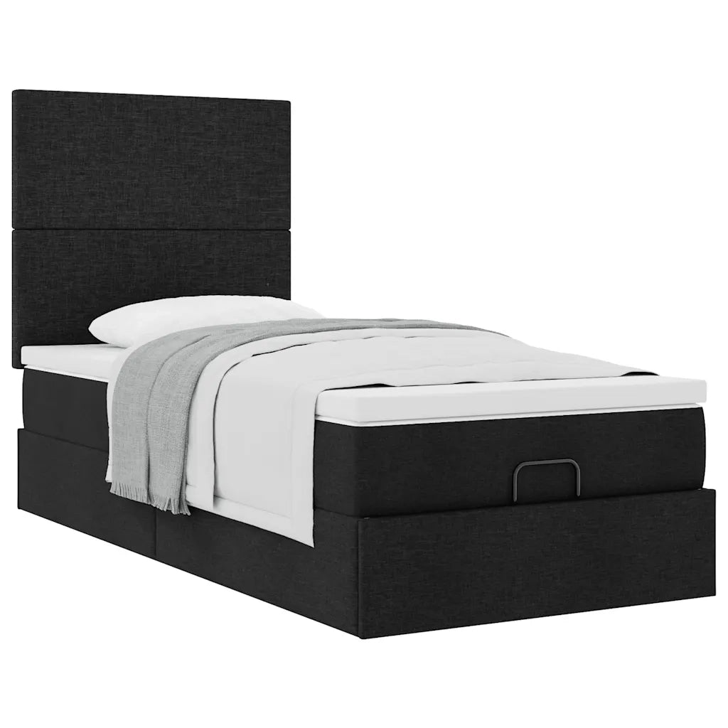 Struttura Letto Pouf con Materasso Nero 90x190 cm in Tessuto 3313038