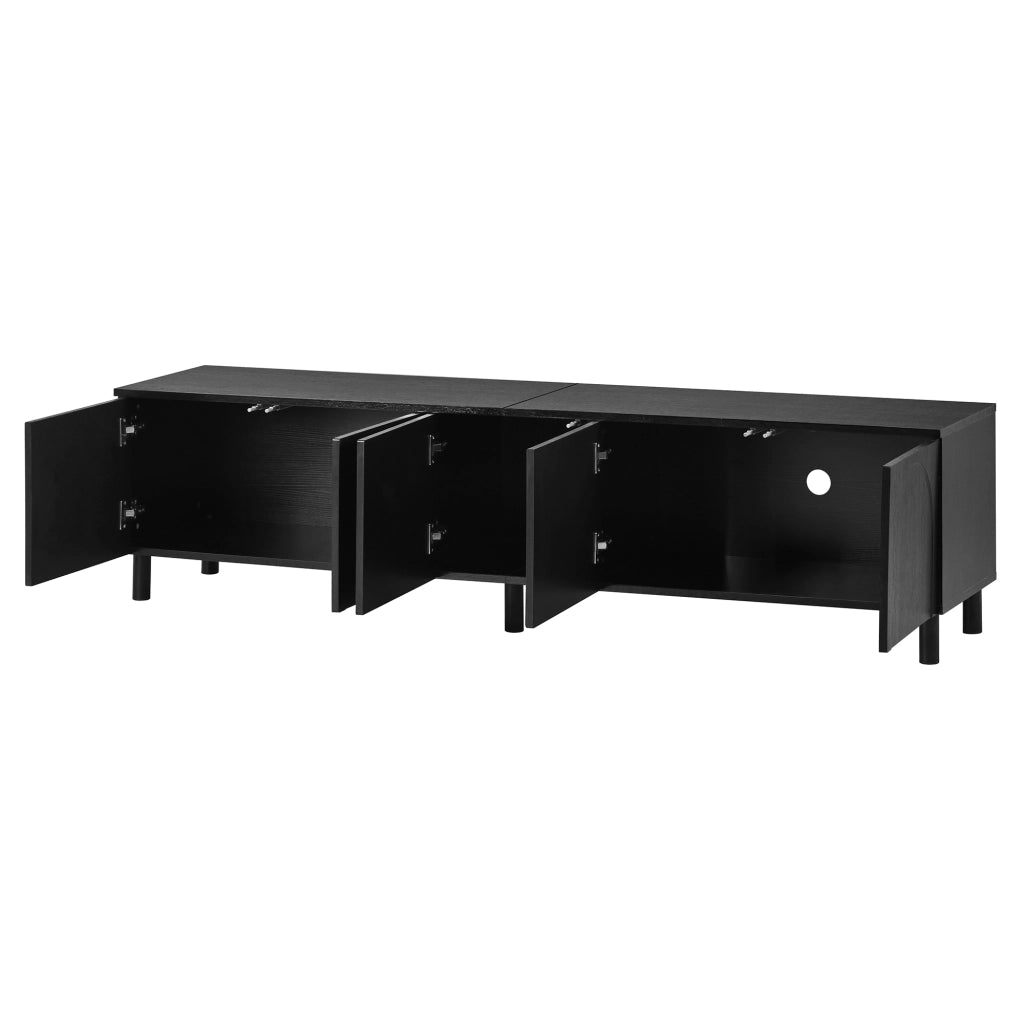 Mobile TV, mobile basso a 5 ante, gambe in metallo, in truciolato, nero