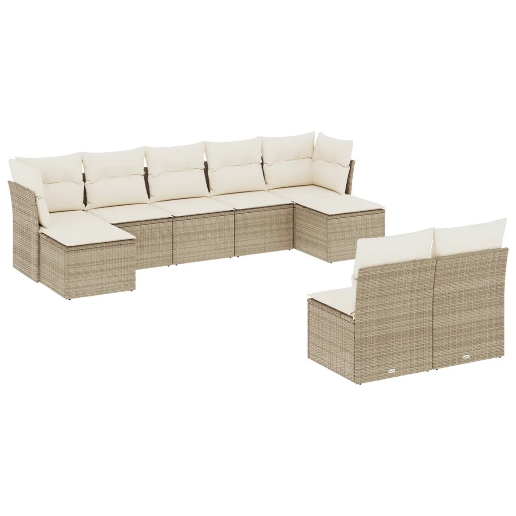 Set Divano da Giardino 9 pz con Cuscini Beige in Polyrattan 3250107