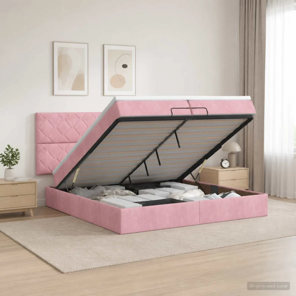 Letto ottomano con materasso Rosa 200 x 200 cm Velluto 3457820