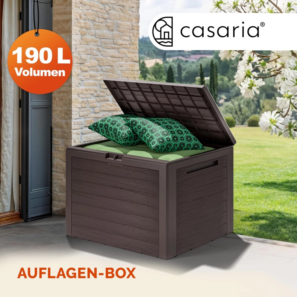 ® Baule da Giardino Lille 190 L Effetto Legno Orgenizer Box Giocattoli 78x44x55cm Multibox Impermeabile Esterni
