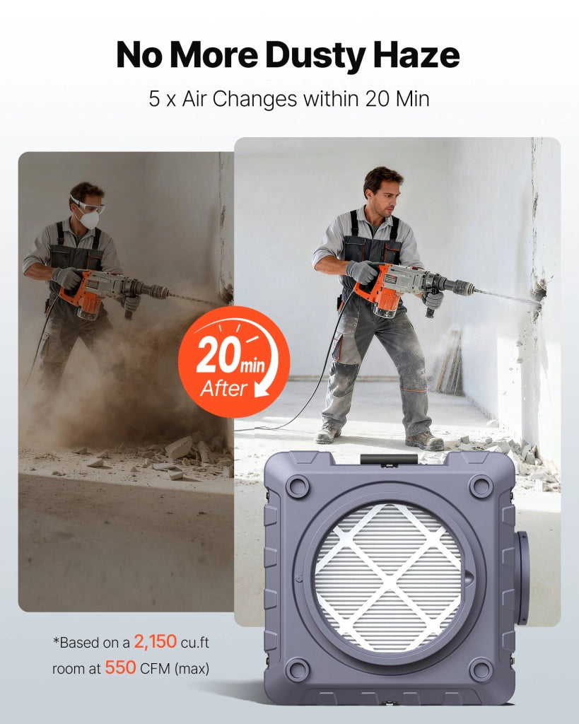 Purificatore d'Aria Professionale 550 CFM con Filtro HEPA H13 Carbone e MERV10, Sistema a 3 Stadi Impilabile per Officina e Casa ZHP2301-550