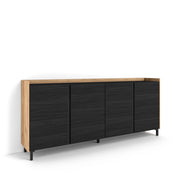 Credenza, Mobile, Cucina, 207x91x35 cm, 4 Porte, Design industriale, Nero e rovere
