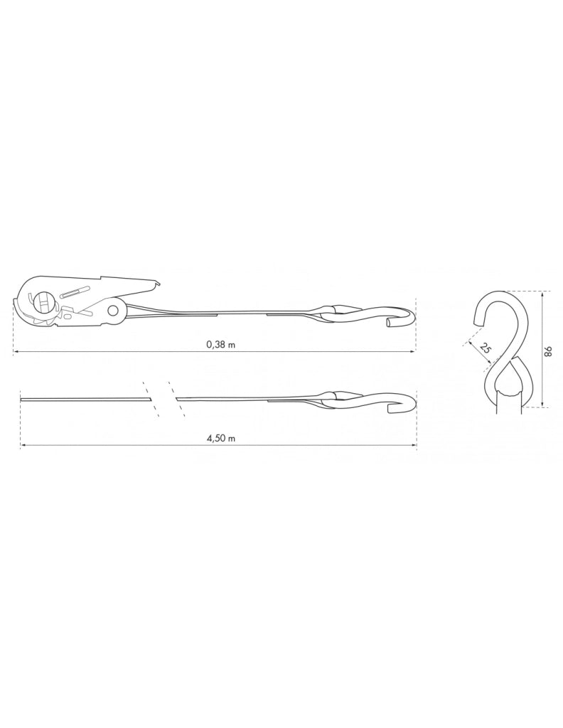 Cinghia di serraggio 4,5 m con cricchetto e gancio a S, rossa, 25 mm – THIRARD