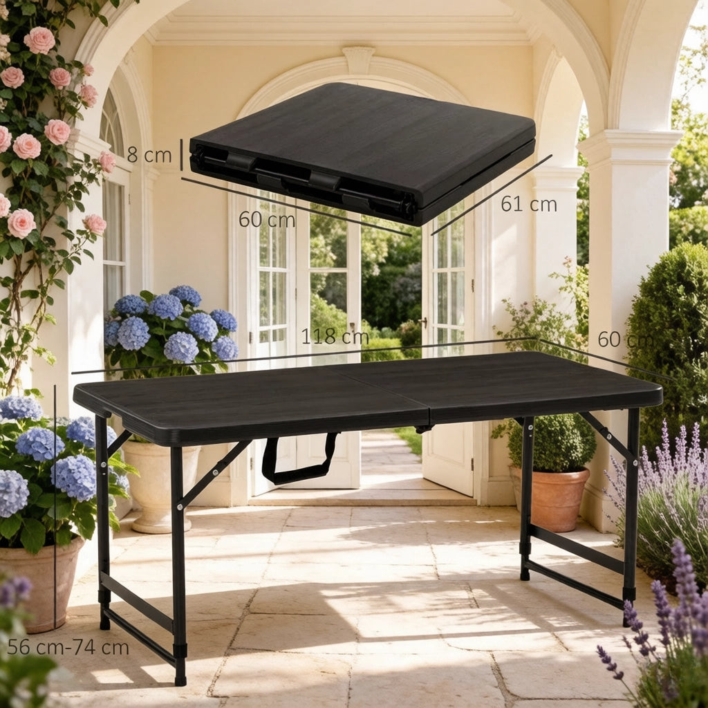TAVOLO da giardino pieghevole regolabile 118x60x74 cm HDPE nero/grigio scuro