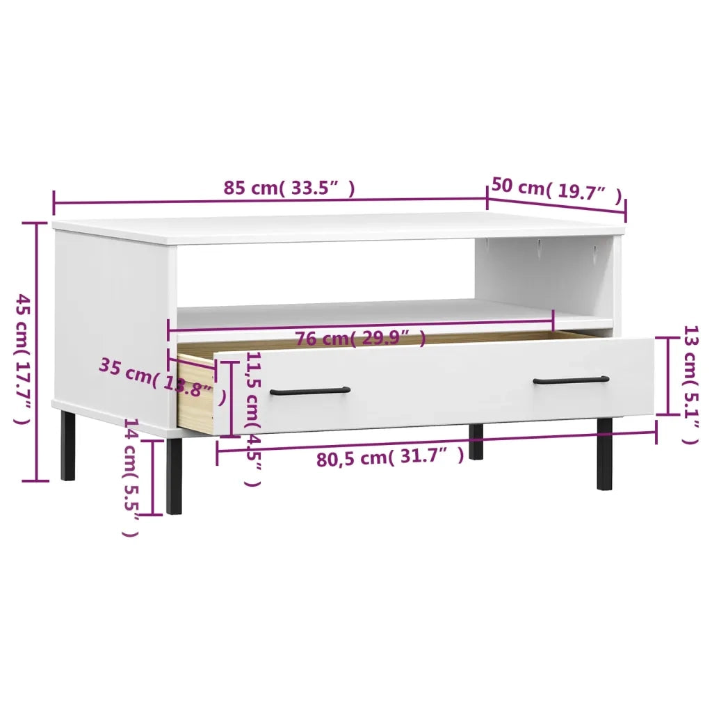 Tavolino-Tavolino da soggiorno-Tavolo Gambe Metallo Bianco 85x50x45 cm Legno Massello OSLO