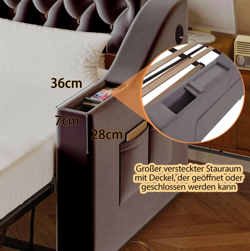 Divano letto imbottito estraibile 90x190 cm grigio con USB
