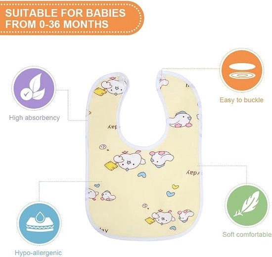 Slabbetjes per bambino, 7 pezzi di 100% cotone biologico, mousseline morbida e assorbente con chiusura a pressione regolabile, slabbetjes per bambini, unisex