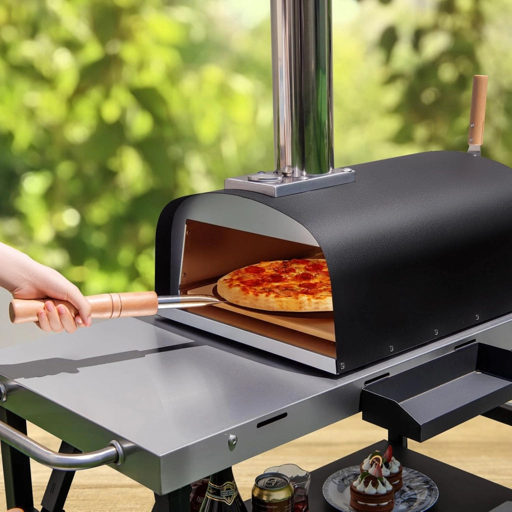 Forno per pizza all'aperto, portatile a legna con pietra per pizza, termometro, forno per pizza in acciaio inox, forno per pizza per barbecue e campeggio