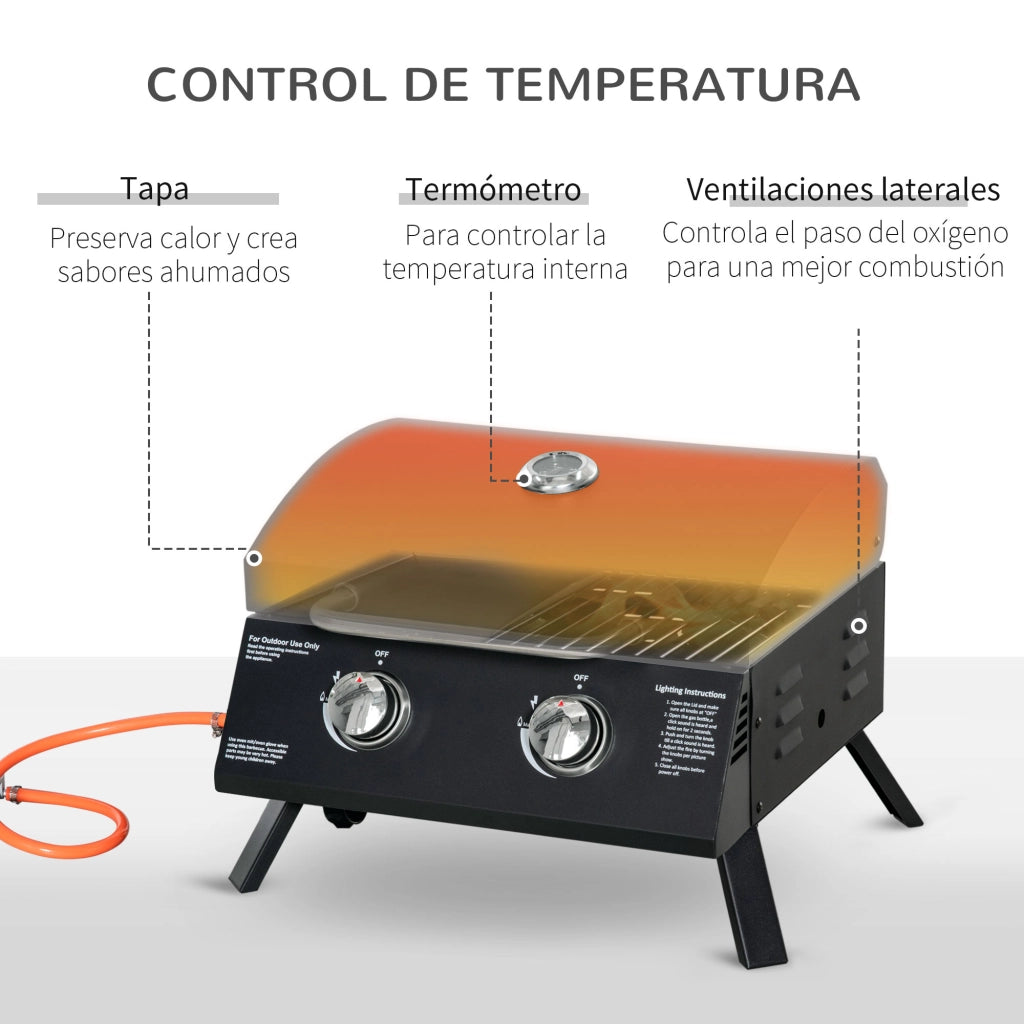 Barbecue a Gas da Tavolo Pieghevole 2 Fuochi ¨C zephmum ¨C Nero 55x46.5x41 cm