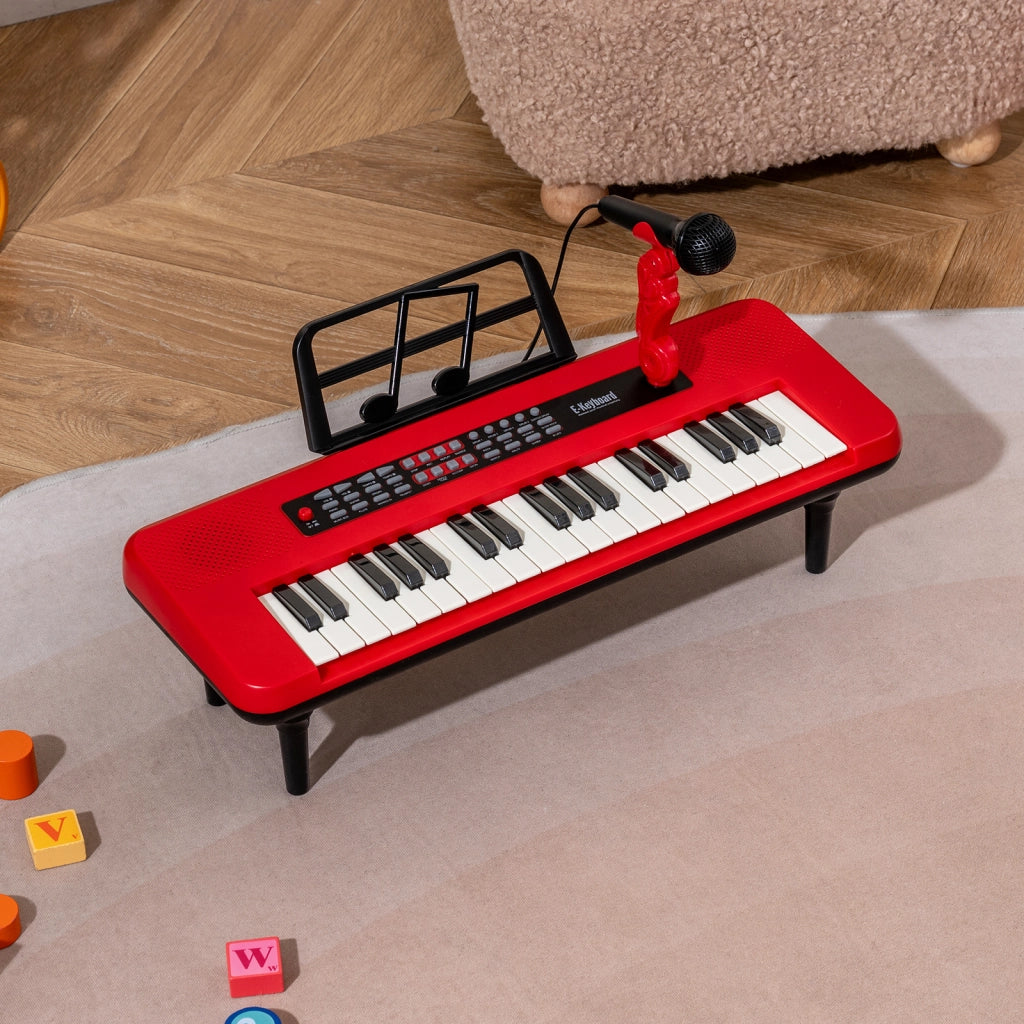 Pianola bambini 37 tasti microfono leggio portatile musicale-Pianola gambe staccabili digitale educativo ragazzi ragazze 3+ anni Rosso