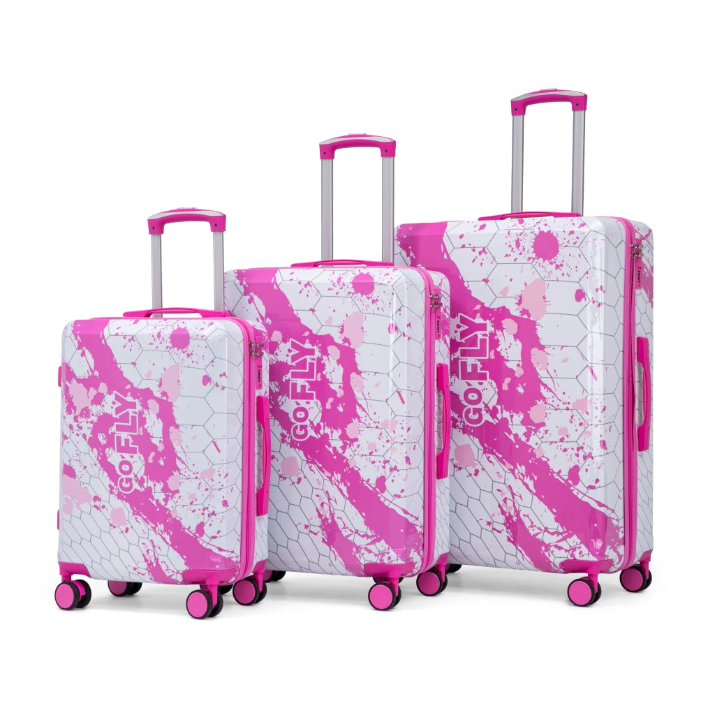 Set di 3 valigie da 20"/24"/28" in materiale PC con stampa fantasia e lucchetto a combinazione (rosa)