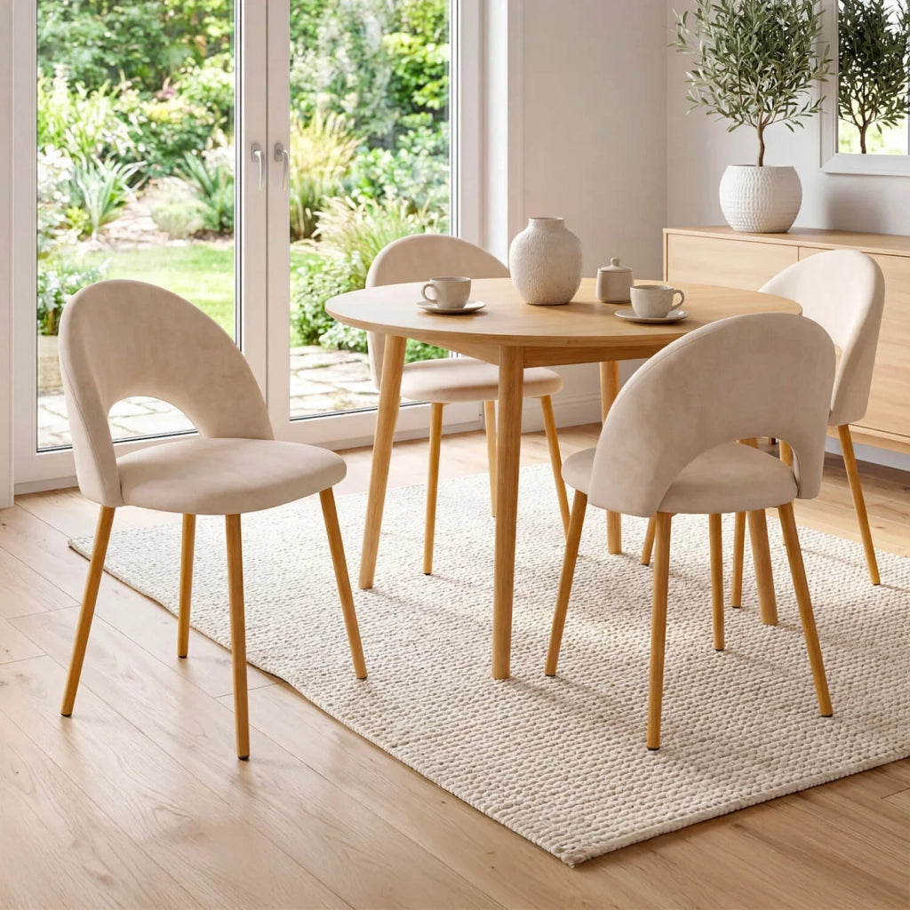 IDMarket - Set di 4 sedie da pranzo MADO in velluto beige