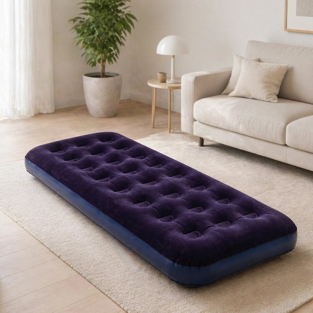 Materasso Singolo Gonfiabile 191x73x22 cm Floccato Ergonomico da Campeggio in PVC Blu