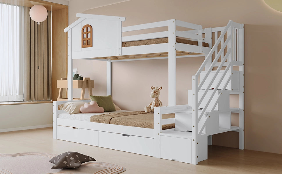 Etagenbett con funzione contenitore in legno massello e MDF 90x200 cm