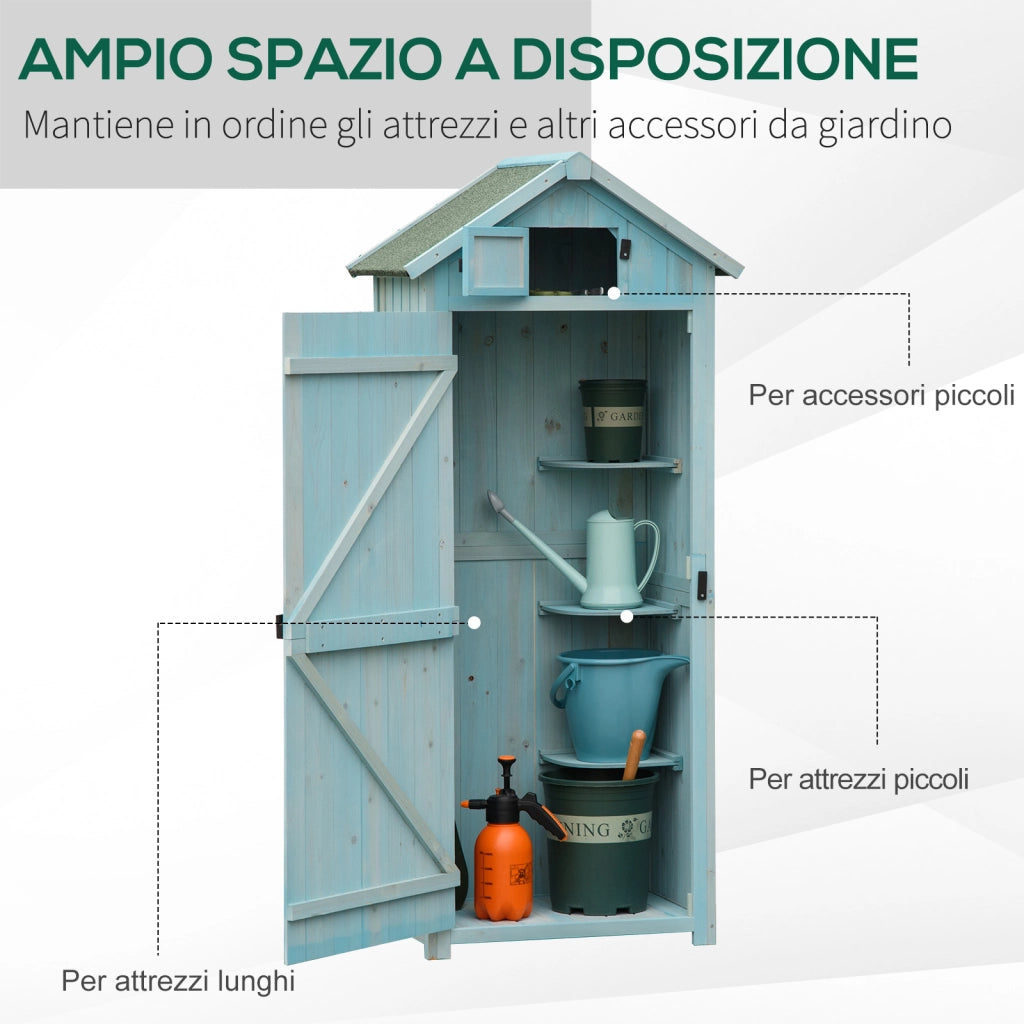 EasyComfort Casetta da Giardino Porta Attrezzi in Legno con 3 Ripiani, 77x54.2x179cm, Blu