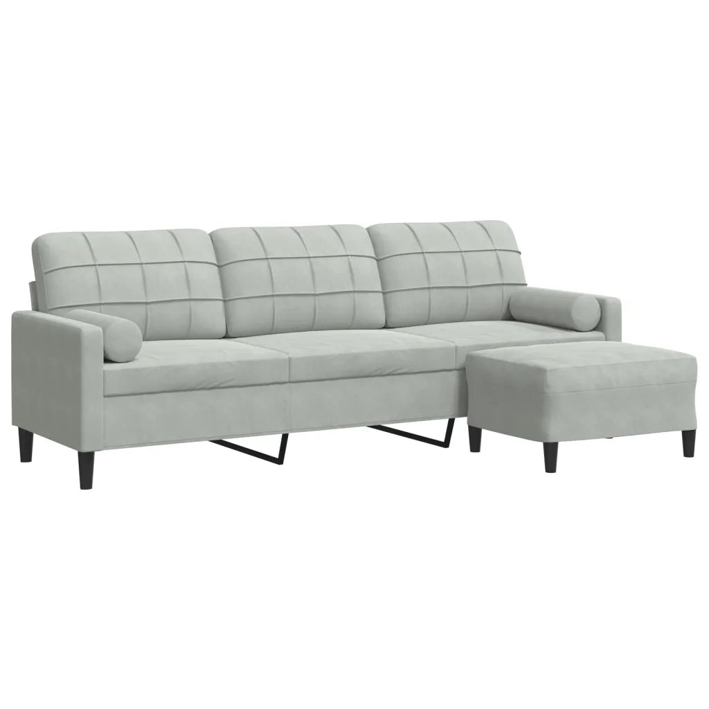 Divano a 3 Posti con Poggiapiedi Grigio Chiaro 210cm in Velluto