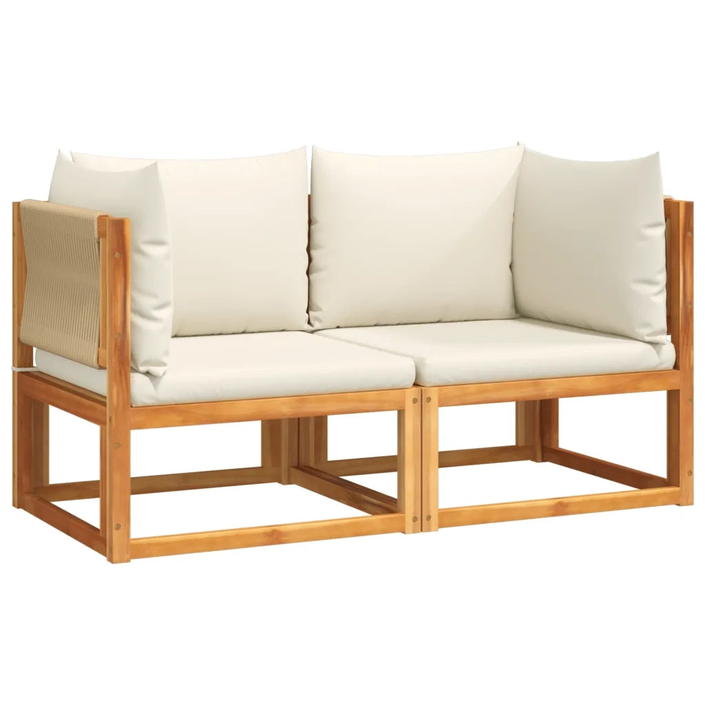 vidaXL Divani da Giardino Angolari con Cuscini 2 pz in Legno di Acacia e Corda