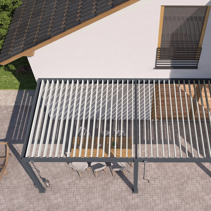 Pergola bioclimatica Ombréa addossata VS - 3x6M bicolore + 2 tende antracite