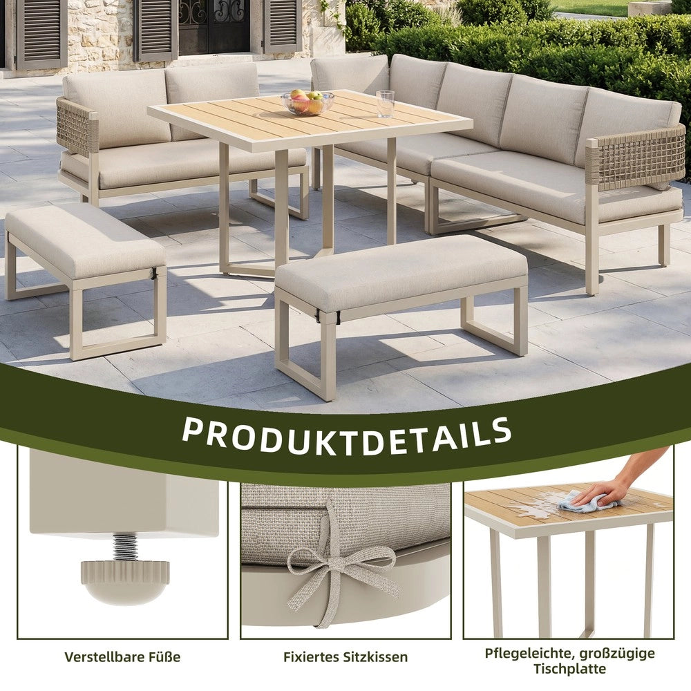 Set Divano da Giardino 8-10 Posti con Tavolo ¨C Xylo ¨C Polyrattan, Cuscini Inclusi