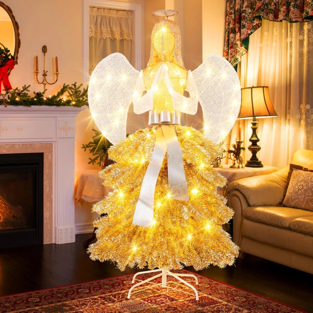 Angelo di Natale per esterni, 157 cm, decorazione natalizia illuminata, grande angelo con albero di Natale, stile abito, 150 luci LED, decorazione natalizia, statuetta di Natale XL