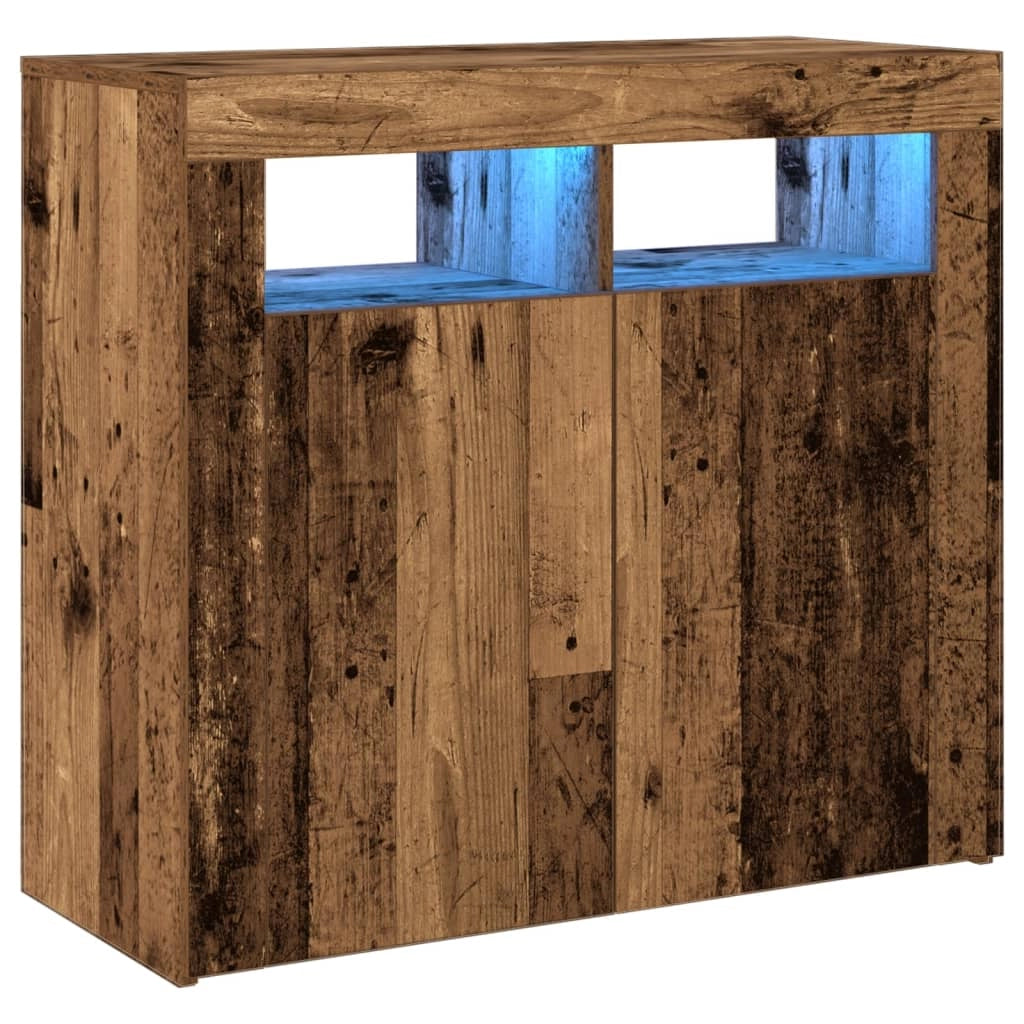 Buffet credenza cassettiera armadio mobile contenitore organizer per cucina soggiorno salotto e luci a LED legno invecchiato 80 x 35 x 75 cm legno ingegnerizzato legno vecchio 02_0031754