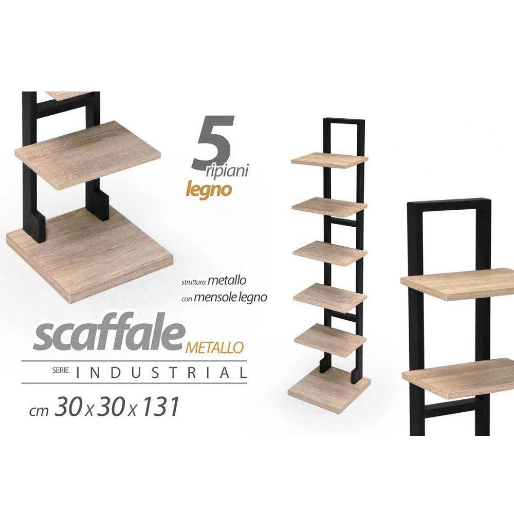 Trade Shop - Mobile Scaffale Moderno In Metallo 5 Ripiani Mensole In Legno 30x30x131cm 783180 -