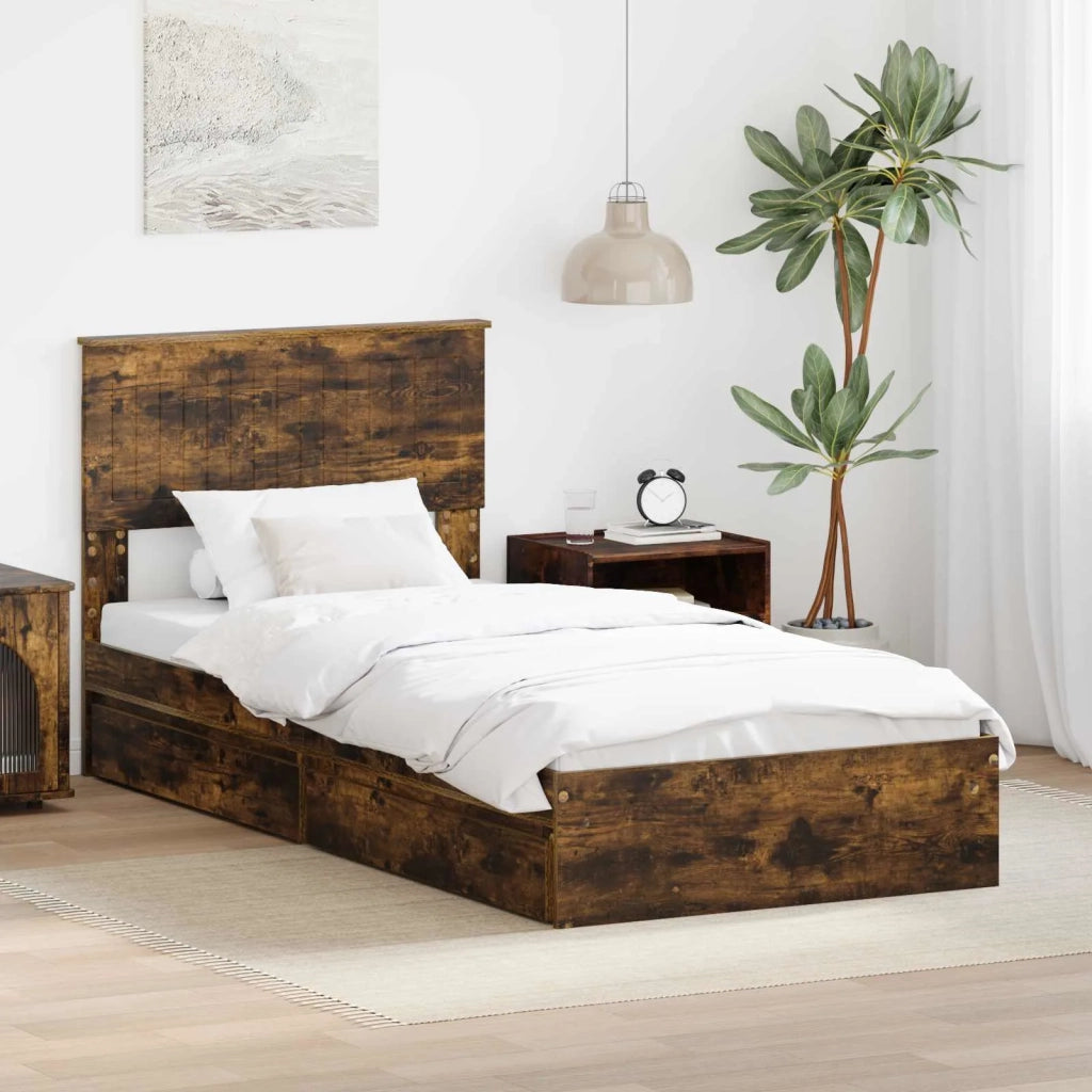 Letto con Contenitore Rovere fumé 90 x 200 cm Legno multistrato