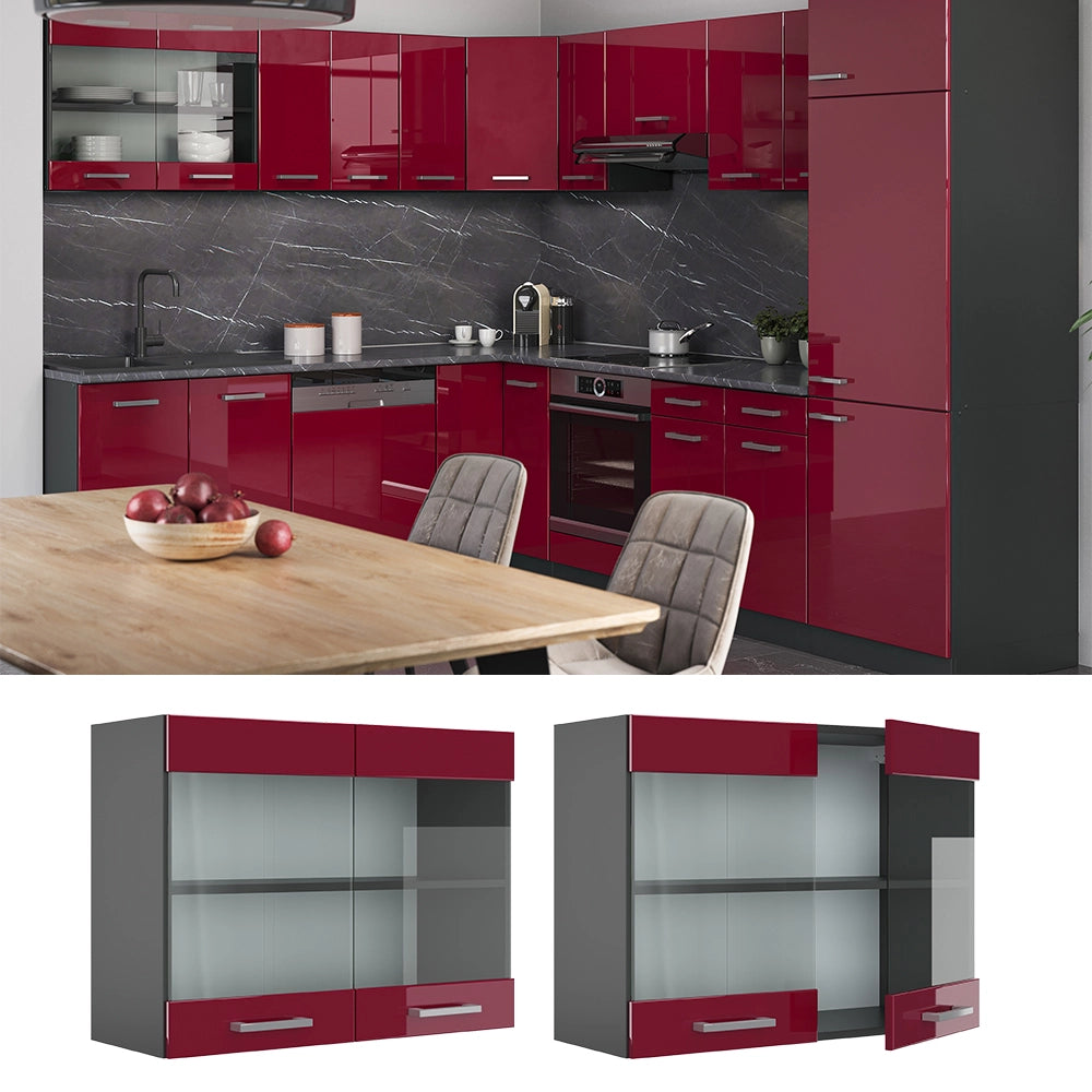 Vicco Mobile da cucina in vetro Rosso lucido 80 cm