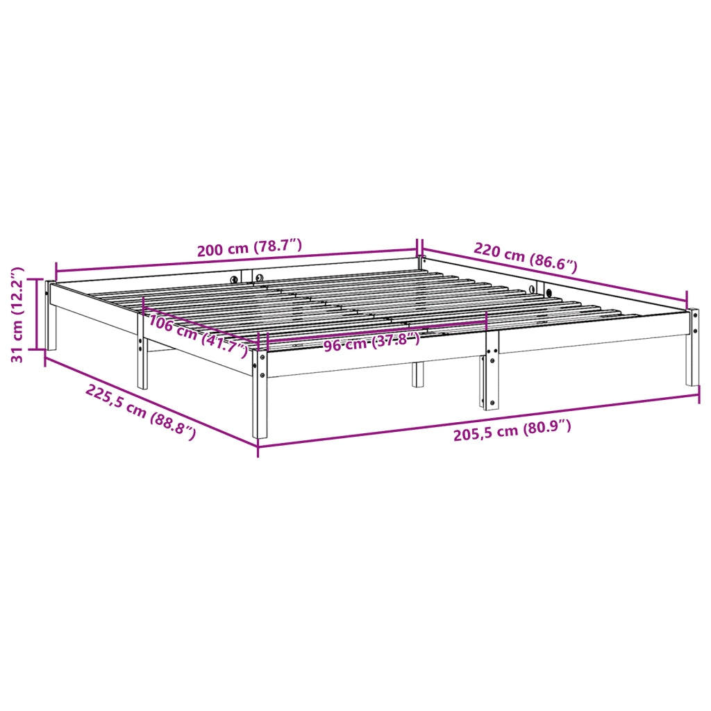 Letto Extra Lungo senza Materasso 200x220 cm in Legno di Pino 852426