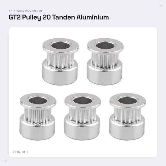 Pulley per Cinghia di Accensione 20 Denti - Alluminio - 6mm Larghezza - 8mm Boccola - 5 Pezzi - Adatto per Stampante 3D