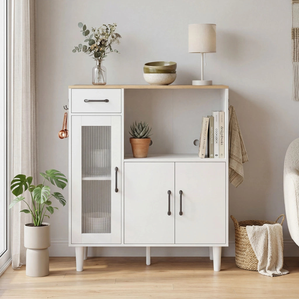 Cassettiera con ante e cassetti ¨C zephmum ¨C bianco e rovere 80x34x91 cm