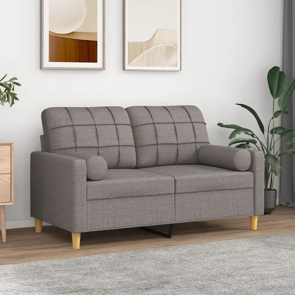 Divano | Divano da soggiorno | Sofa a 2 Posti con Cuscini Tortora 120 cm in Tessuto