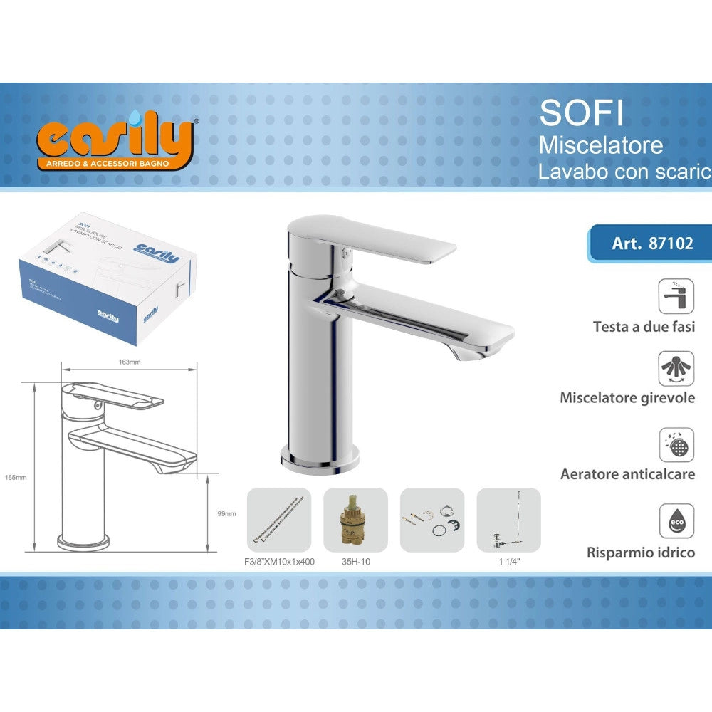 Trade Shop - Rubinetto Miscelatore Monocomando Cromato Per Lavabo Lavandino Moderno Sofi87102 -