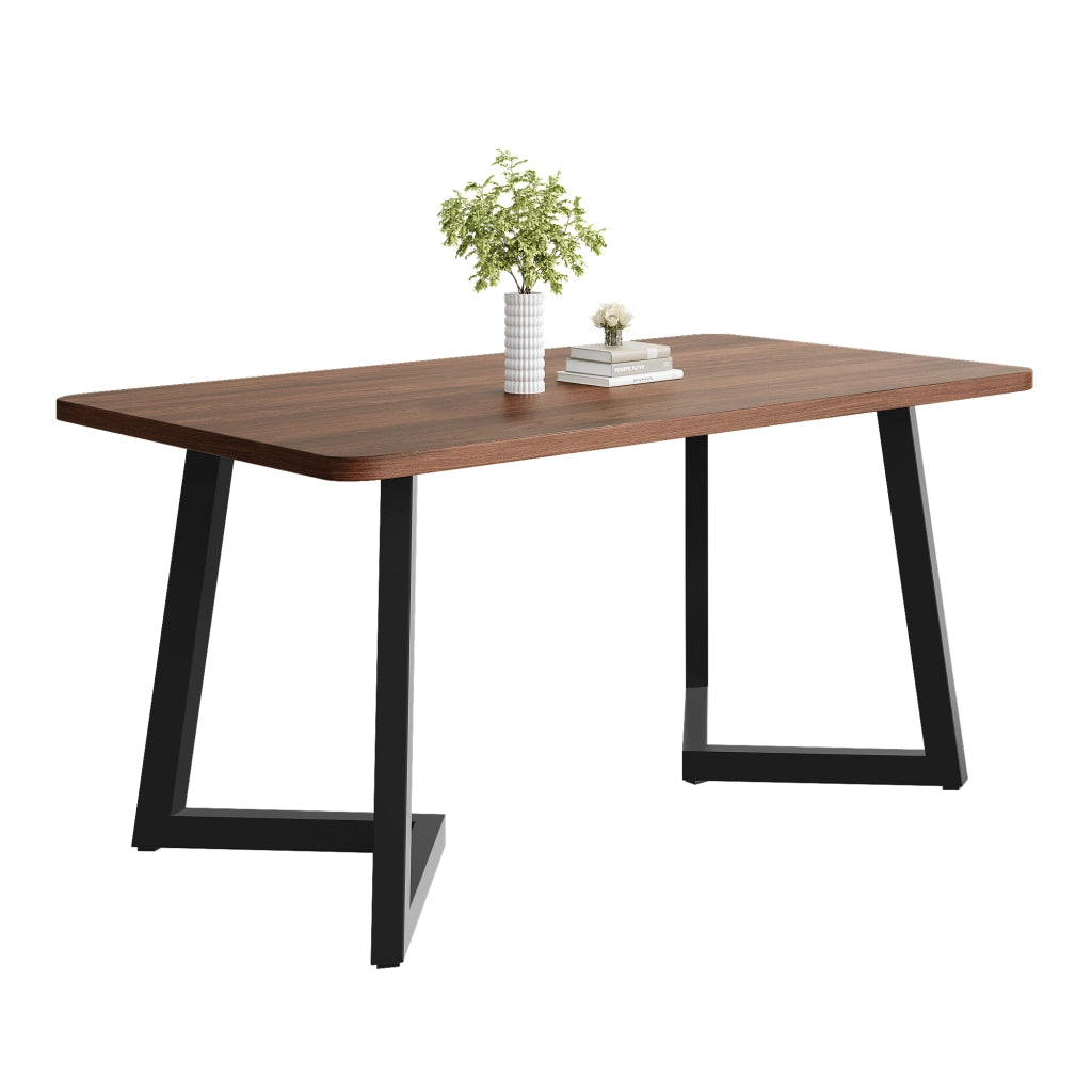 Tavolo da Pranzo Rettangolare ¨C MINIMAL ¨C Piano Effetto Legno Noce, Gambe in Metallo Nero, 117x68 cm