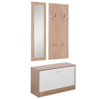 Mobile per Ingresso in Legno Set 3 Pezzi con Scarpiera, Appendiabiti e Specchio, 80x27x46.5cm - Color Legno