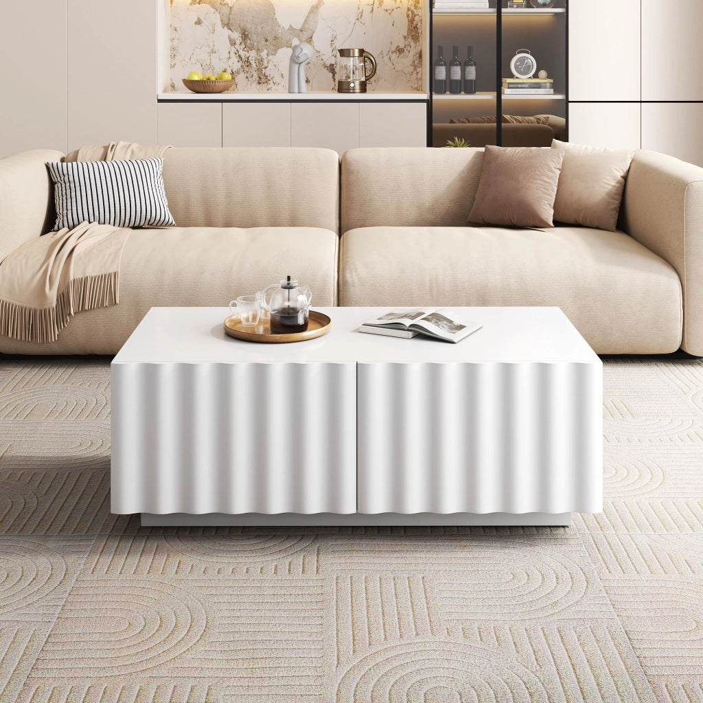 Tavolino da caffè con 2 cassetti - per soggiorno - in MDF e pannello di particelle - 100x50x40 cm - bianco