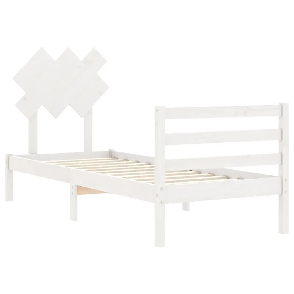 Giroletto con Testiera-Struttura Letto con testiera Bianco 90x200 cm in Legno Massello 868930