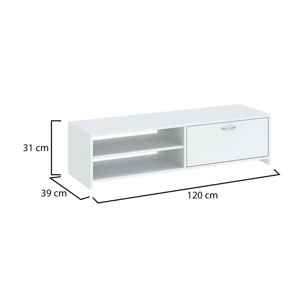 Lilali, Mobile Porta tv un Cassetto, 120x39x31h cm Bianco