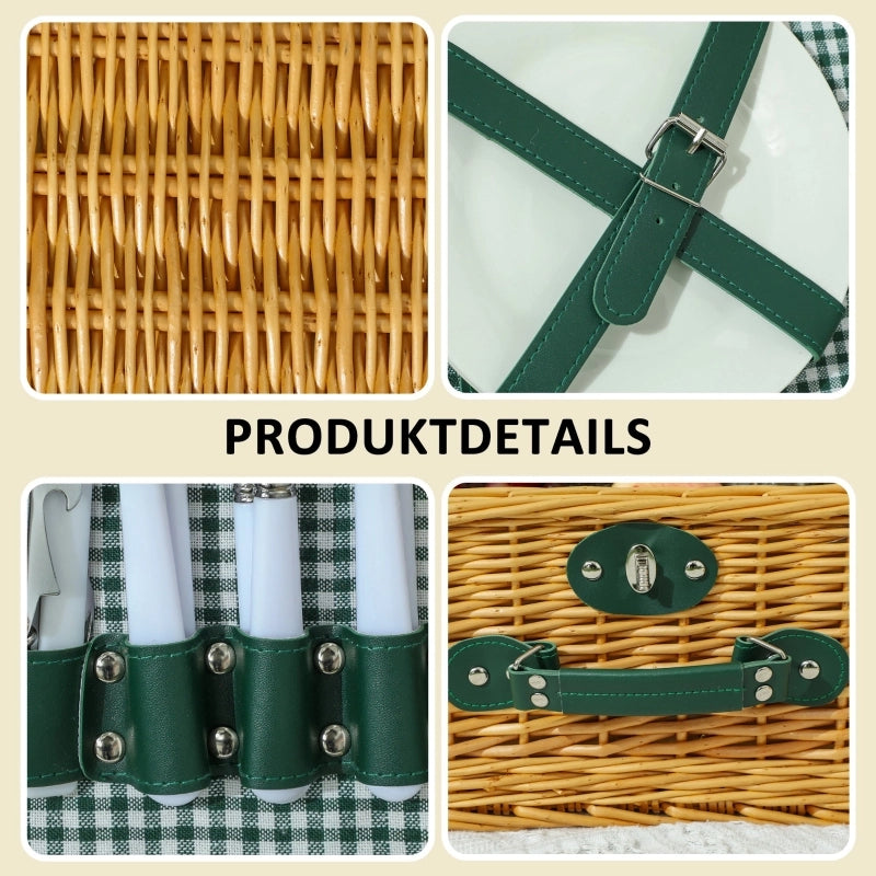 Cestino da picnic in legno di salice, borsa da picnic per 2 persone con scomparto termico isolato e set di posate, set da picnic completo per